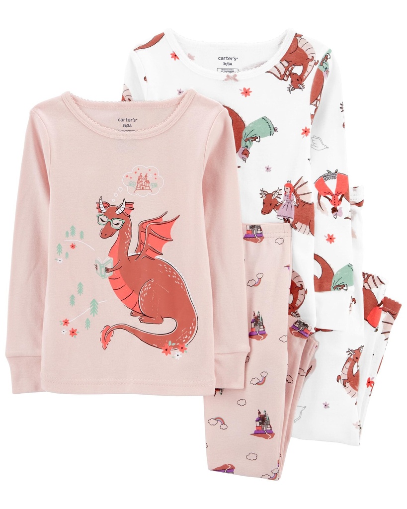 Set Pijamas Franela y Pantalón Dragones - 4 Piezas
