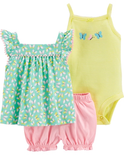 [1H354910] Set Body Camisa y Short Mariposas - 3 Piezas