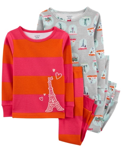 [1O597610] Set Pijamas Franela y Pantalón París Globo de Nieve - 4 Piezas