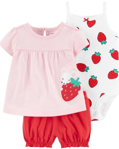 [1H354610] Set Body Camisa y Short Fresitas - 3 Piezas